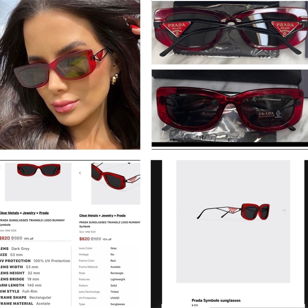PRADA ULTRA COOL RED FRAMES &METAL ARMS THAT FEATURE THE SIGNATURE TRIANGLE LOGO - Picture 4 of 16